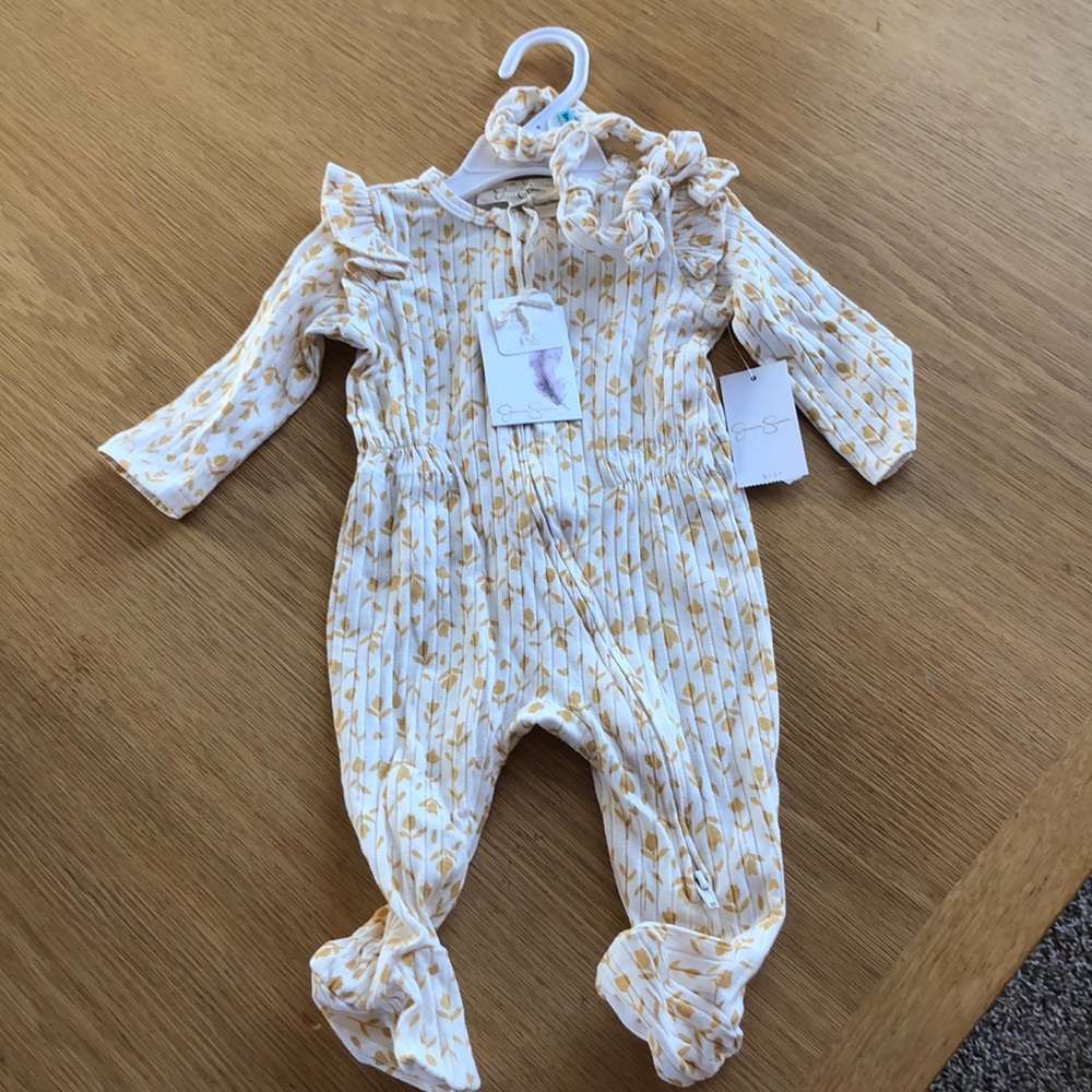 NWT Jessica Simpson footed onesie and headband